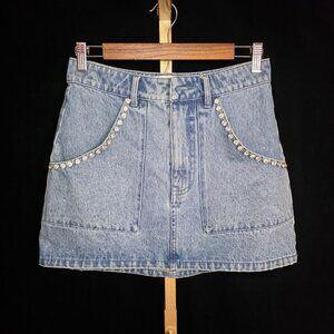 Show Me Your Mumu Shania Embellished Denim Mini Skirt S